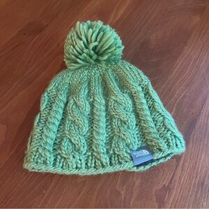 The North Face Knit Beanie Hat Green Pom Pom Winter Unisex Style Hat